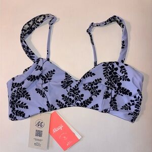 Maaji Black and Light Blue Leaf Print Reversible Bikini Top